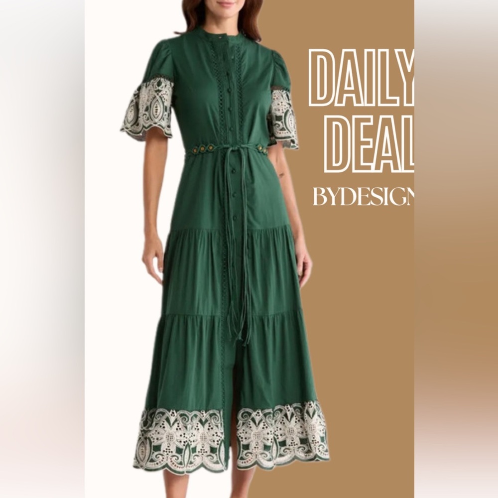 Love By Design size L Olive Green Lace Trim Maxi Dress